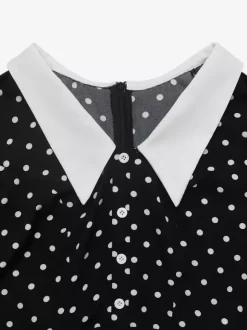 Date Night Dresses Contrast Big Collar Polka Dot Long Sleeve A Line Flowy Mini Party Dress