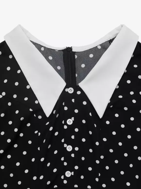 Date Night Dresses Contrast Big Collar Polka Dot Long Sleeve A Line Flowy Mini Party Dress
