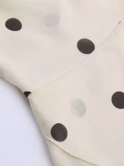 Date Night Dresses Cream Base Brown Polka Dot Halter Mini Cowl Neck Back Tie Wrap Bodycon Party Dress
