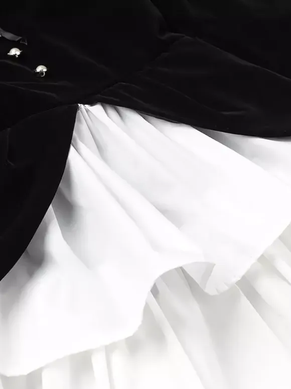 Date Night Dresses Faux Two-Piece Mini Ruffled Long Sleeves Two-Tone Chic Black Dress