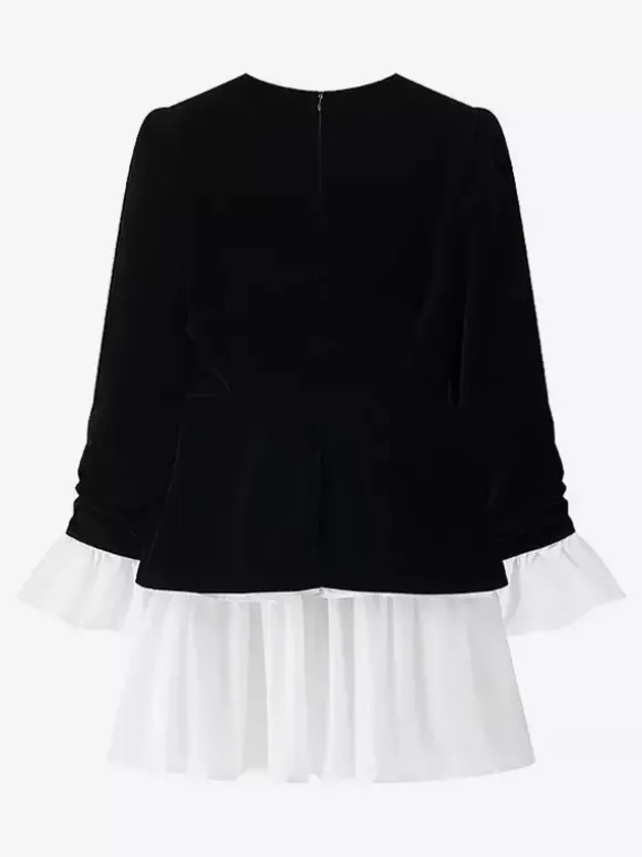 Date Night Dresses Faux Two-Piece Mini Ruffled Long Sleeves Two-Tone Chic Black Dress
