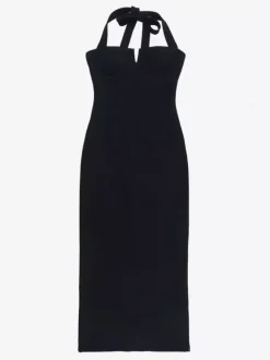 Date Night Dresses Maxi Backless Lace Up Sleeveless Halter Elegant Black Dress
