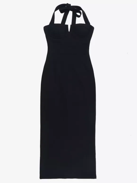 Date Night Dresses Maxi Backless Lace Up Sleeveless Halter Elegant Black Dress