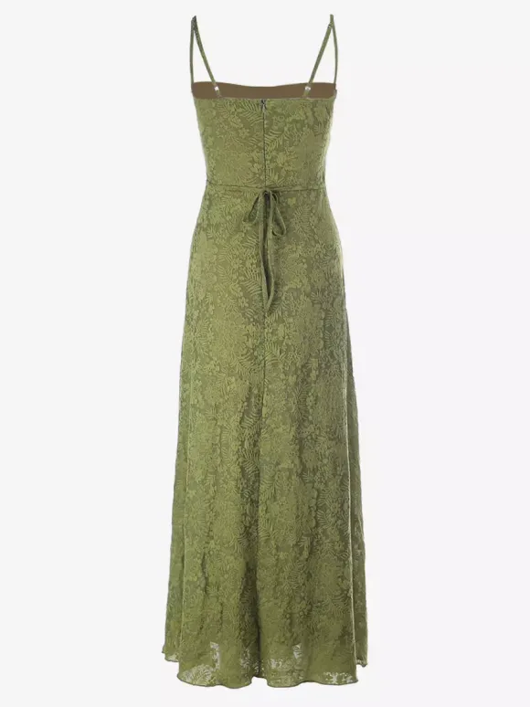 Date Night Dresses Maxi Backless Strappy Zipper Sleeveless Floral Print Off-The-Shoulder Sweet Green Dress