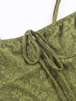Date Night Dresses Maxi Backless Strappy Zipper Sleeveless Floral Print Off-The-Shoulder Sweet Green Dress