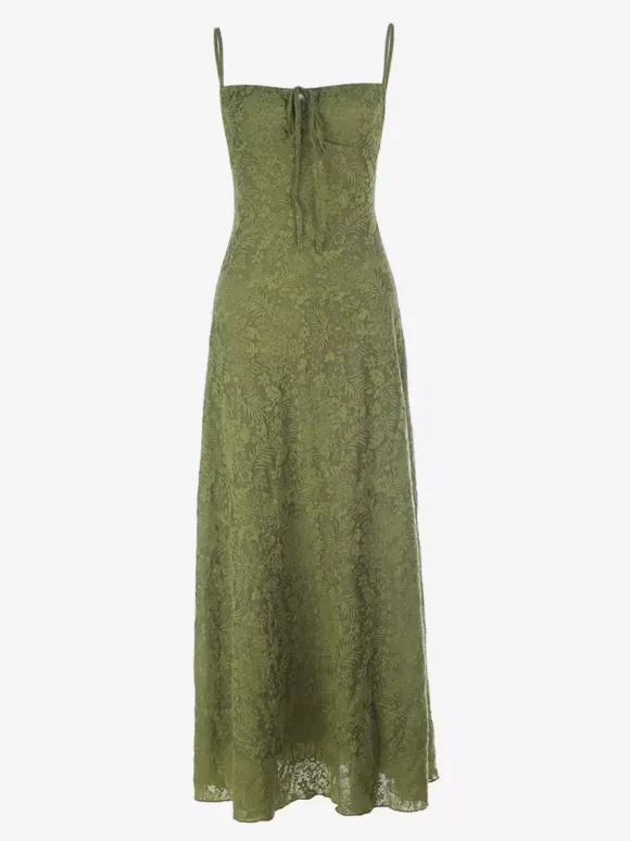 Date Night Dresses Maxi Backless Strappy Zipper Sleeveless Floral Print Off-The-Shoulder Sweet Green Dress