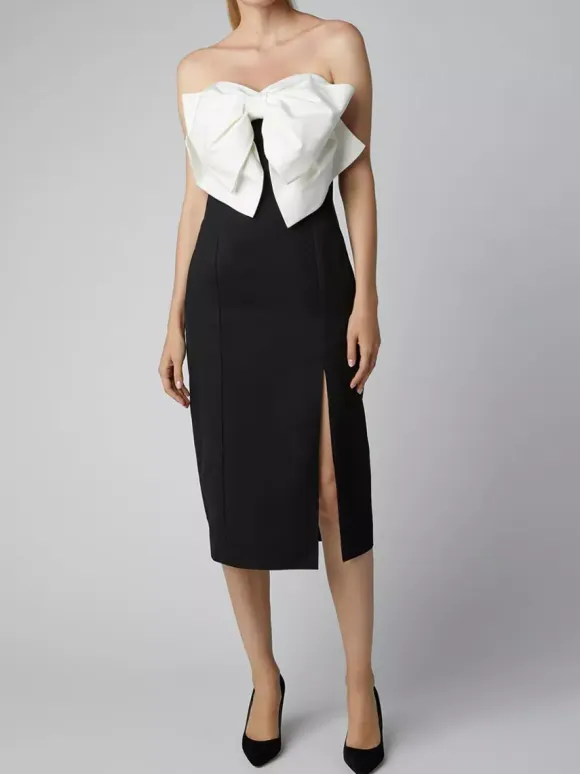 Date Night Dresses Maxi Backless Bows Sleeveless Strapless Chic Black Dress