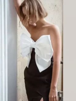 Date Night Dresses Maxi Backless Bows Sleeveless Strapless Chic Black Dress