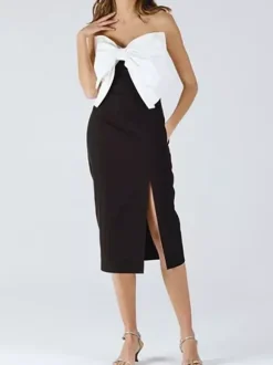 Date Night Dresses Maxi Backless Bows Sleeveless Strapless Chic Black Dress