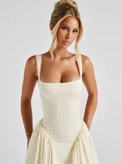 Date Night Dresses Maxi Plaid Straps Square Neck Swing Sweet Red Dress