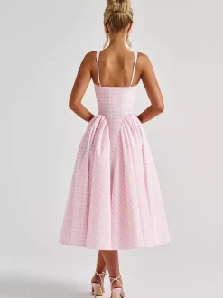 Date Night Dresses Maxi Plaid Straps Square Neck Swing Sweet Red Dress
