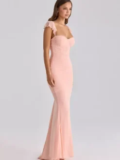 Date Night Dresses Maxi Sleeveless Straps Neck Sexy Pink Dresses