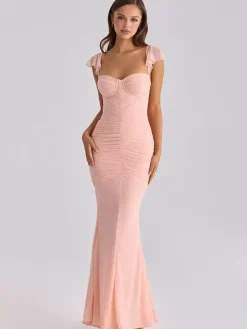 Date Night Dresses Maxi Sleeveless Straps Neck Sexy Pink Dresses