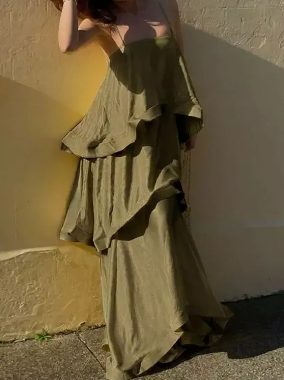 Date Night Dresses Maxi Sleeveless Straps Neck Sexy Yellow Bohemian Dress