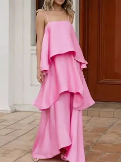 Date Night Dresses Maxi Sleeveless Straps Neck Sexy Yellow Bohemian Dress