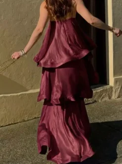 Date Night Dresses Maxi Sleeveless Straps Neck Sexy Yellow Bohemian Dress