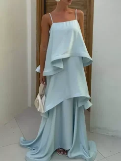 Date Night Dresses Maxi Sleeveless Straps Neck Sexy Yellow Bohemian Dress