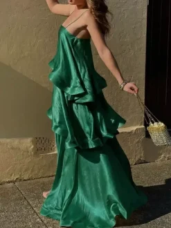 Date Night Dresses Maxi Sleeveless Straps Neck Sexy Yellow Bohemian Dress