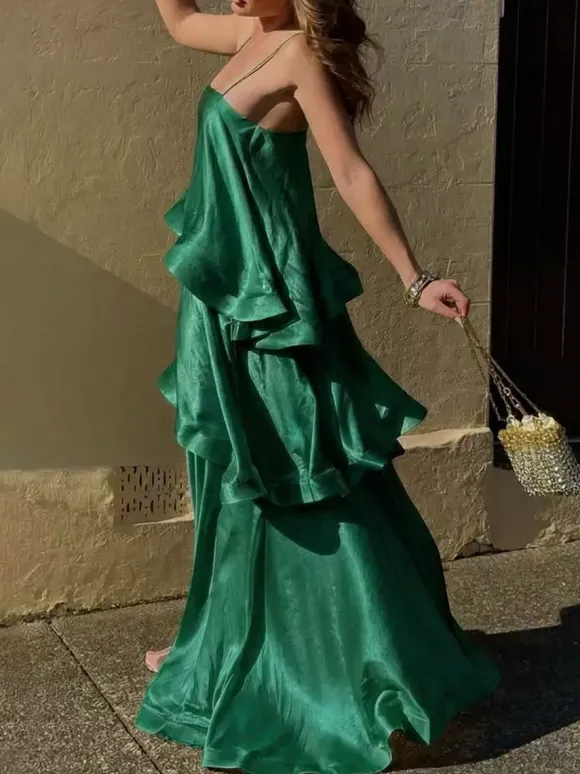 Date Night Dresses Maxi Sleeveless Straps Neck Sexy Yellow Bohemian Dress
