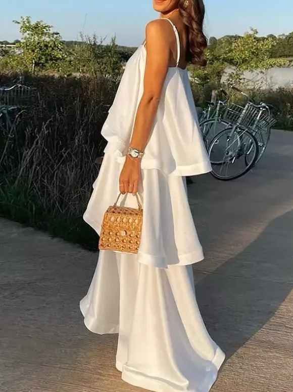 Date Night Dresses Maxi Sleeveless Straps Neck Sexy Yellow Bohemian Dress