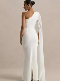 Date Night Dresses Maxi Split Front Sleeveless One-Shoulder Casual Blue Dress