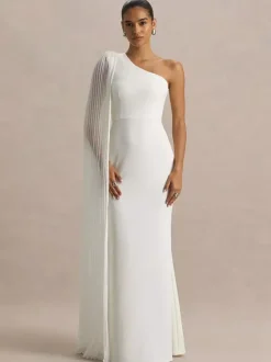 Date Night Dresses Maxi Split Front Sleeveless One-Shoulder Casual Blue Dress