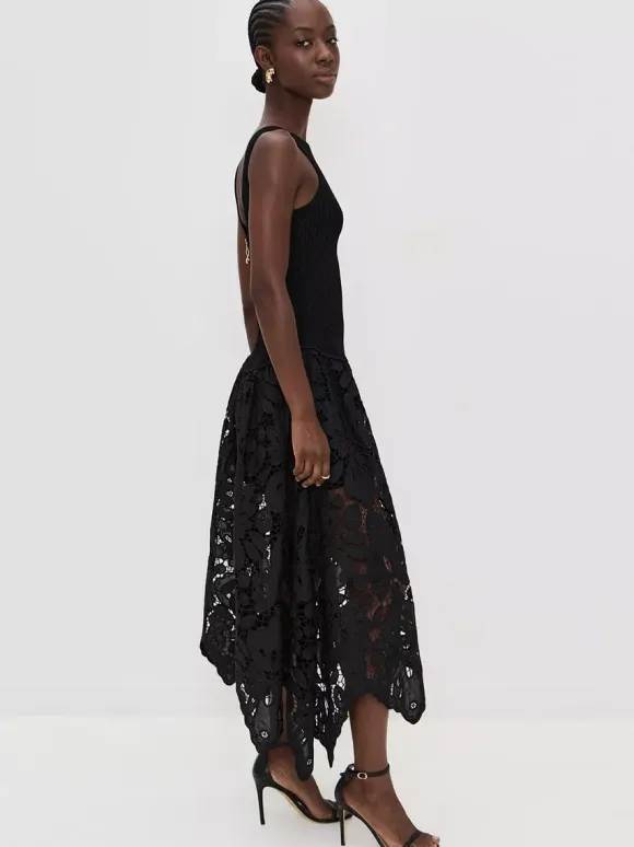 Date Night Dresses Midi Cut Out Sleeveless Jewel Neck Sexy Black Dress