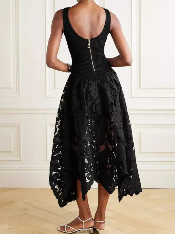 Date Night Dresses Midi Cut Out Sleeveless Jewel Neck Sexy Black Dress