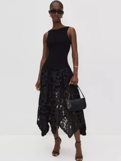 Date Night Dresses Midi Cut Out Sleeveless Jewel Neck Sexy Black Dress