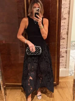 Date Night Dresses Midi Cut Out Sleeveless Jewel Neck Sexy Black Dress