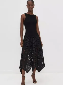 Date Night Dresses Midi Cut Out Sleeveless Jewel Neck Sexy Black Dress