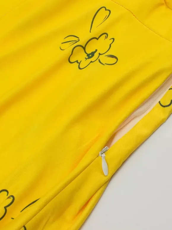Date Night Dresses Midi Short Sleeves Floral Print Square Neck Casual Yellow Dress