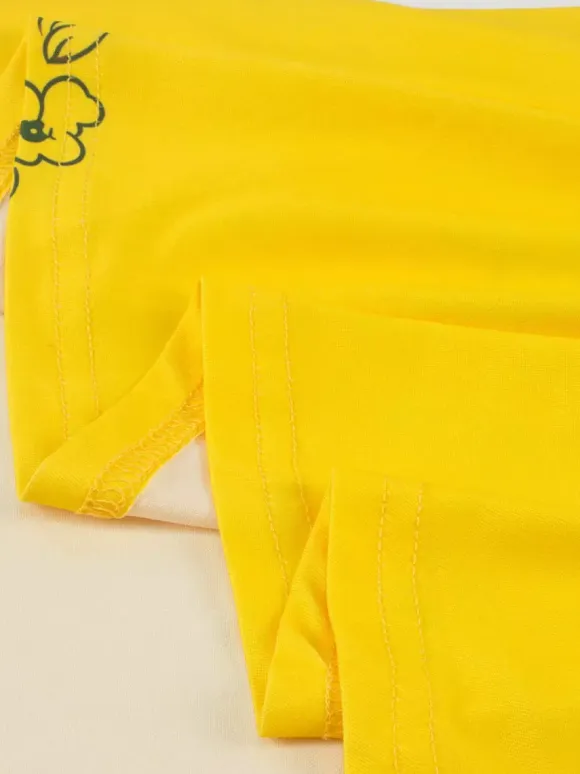 Date Night Dresses Midi Short Sleeves Floral Print Square Neck Casual Yellow Dress