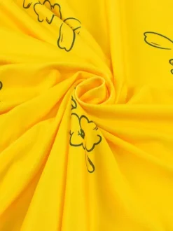 Date Night Dresses Midi Short Sleeves Floral Print Square Neck Casual Yellow Dress