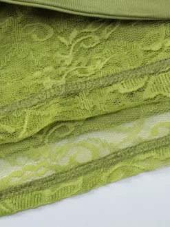 Date Night Dresses Mini Asymmetrical Pleated Lace Short Sleeves Off-The-Shoulder Sexy Green Dress