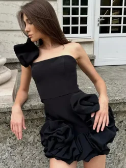 Date Night Dresses Mini Backless Ruffles Zipper Sleeveless Strapless Chic White Dress
