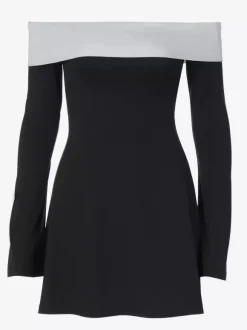 Date Night Dresses Mini Long Sleeves Two-Tone Off-The-Shoulder Chic Black Dress
