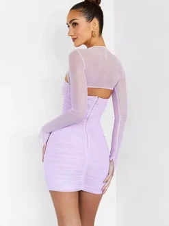 Date Night Dresses Mini Long Sleeves Sexy Lavender Dress