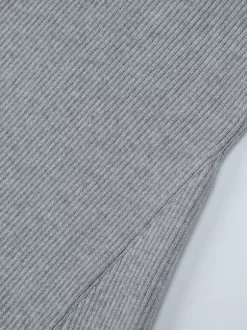 Date Night Dresses Mini Pleated Knitted Long Sleeves V-Neck Sweet Gray Dress