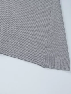 Date Night Dresses Mini Pleated Knitted Long Sleeves V-Neck Sweet Gray Dress
