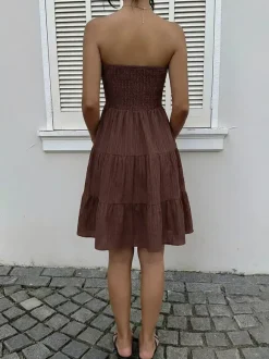 Date Night Dresses Mini Sleeveless Backless Sweet Brown Summer Beach Dress