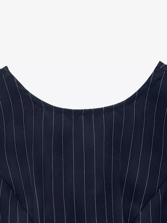 Date Night Dresses Navy Vertical Striped Waist Bow Summer Casual Mini Dress