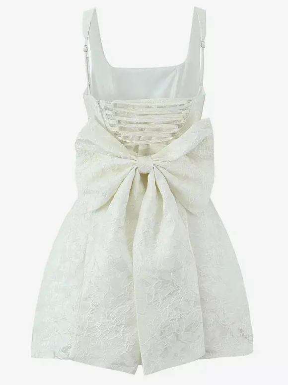 Date Night Dresses Shaping Bows Sleeveless Square Neck Chic White Dress