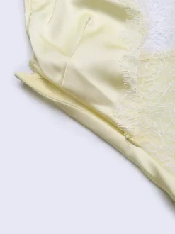 Date Night Dresses Slim Bodycon Yellow Silk Satin Cami Sheer Lace Long Dress