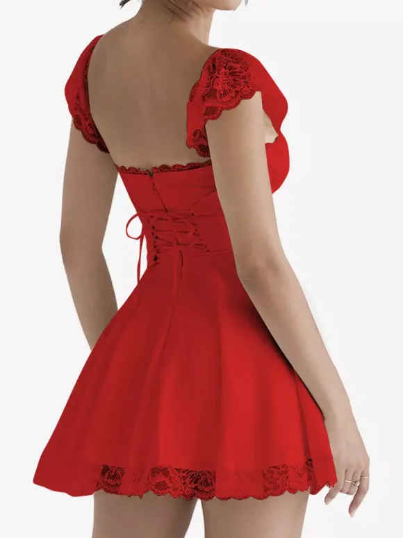 Date Night Dress Mini Lace Sleeveless Straps Neck Casual Black Summer Dress