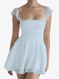 Date Night Dress Mini Lace Sleeveless Straps Neck Casual Black Summer Dress