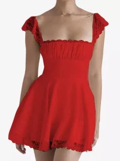 Date Night Dress Mini Lace Sleeveless Straps Neck Casual Black Summer Dress