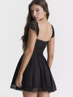 Date Night Dress Mini Lace Sleeveless Straps Neck Casual Black Summer Dress