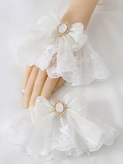 Deep Blue Lolita Bracelet Polyester Accessory Bow Jeweled Lace Bows Lolita Accessories