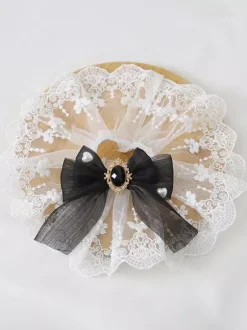Deep Blue Lolita Bracelet Polyester Accessory Bow Jeweled Lace Bows Lolita Accessories